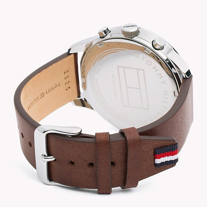  Shop Authentic Tommy Hilfiger Chase Chronograph Grey Dial Brown Leather Strap Watch For Men - 1791487 - Luxxuri
