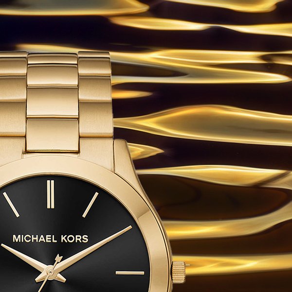  Shop Authentic Michael Kors Slim Runway Quartz Black Dial Gold Steel Strap Watch For Men - MK8621 - Luxxuri