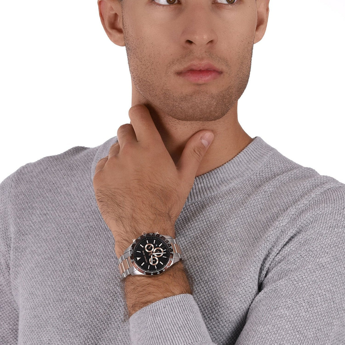 Shop Authentic Michael Kors Layton Chronograph Black Dial Two Tone Steel Strap Watch For Men - MK8913 - Luxxuri