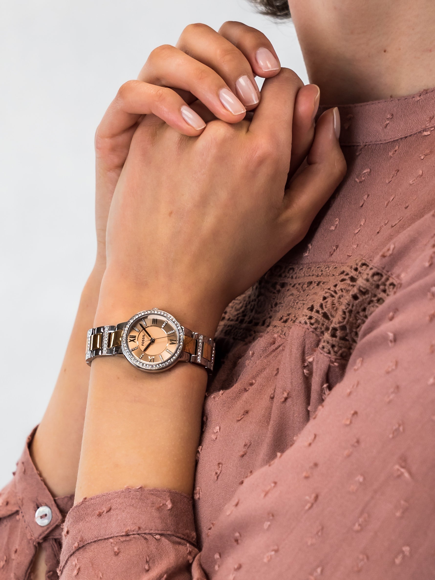  Shop Authentic Fossil Virginia Rose Gold Dial Two Tone Steel Strap Watch for Women - ES3405 - Luxxuri