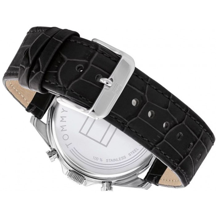  Shop Authentic Tommy Hilfiger Baker Chronograph Black Dial Black Leather Strap Watch For Men - 1710449 - Luxxuri