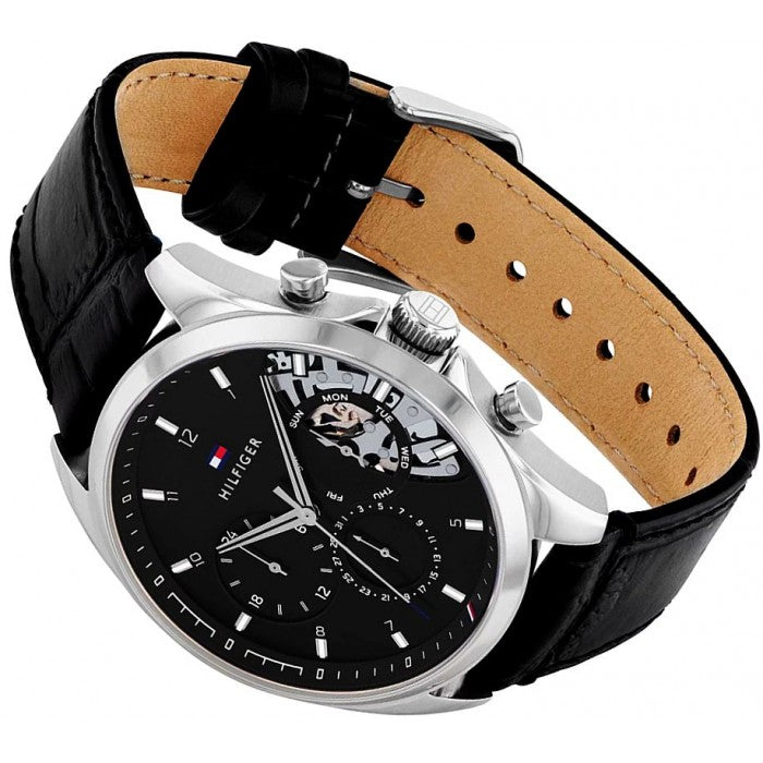  Shop Authentic Tommy Hilfiger Baker Chronograph Black Dial Black Leather Strap Watch For Men - 1710449 - Luxxuri