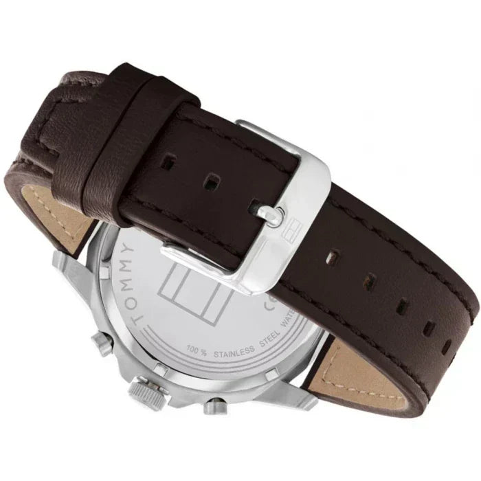  Shop Authentic Tommy Hilfiger Henry Chronograph Blue Dial Brown Leather Strap Watch For Men -1710476 - Luxxuri