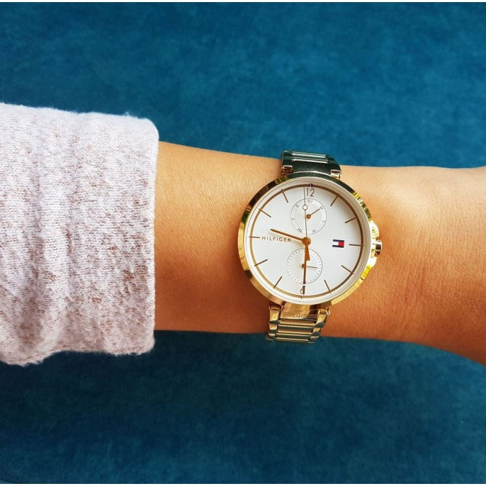 Shop Authentic Tommy Hilfiger Angela White Dial Gold Steel Strap Watch for Women - 1782128 - Luxxuri