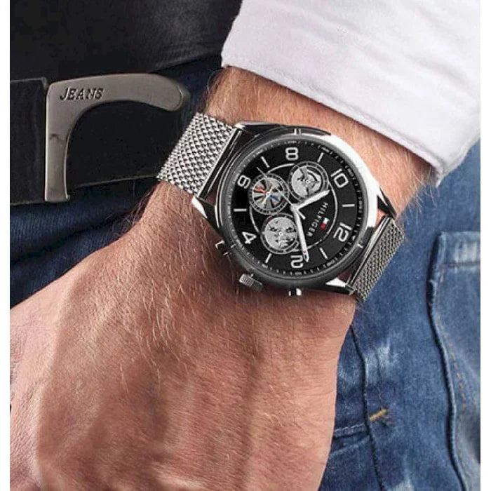  Shop Authentic Tommy Hilfiger Chronograph Black Dial Silver Mesh Bracelet Watch for Men - 1791292 - Luxxuri