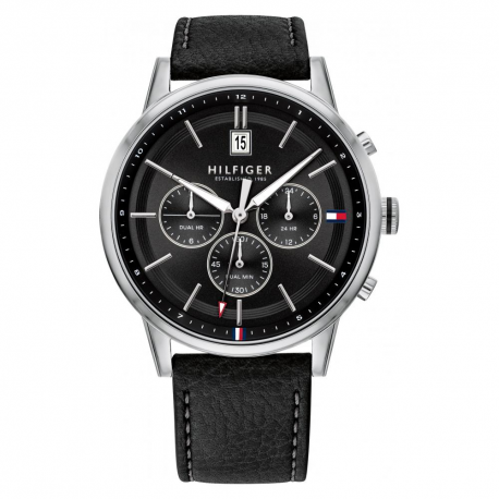  Shop Authentic Tommy Hilfiger Kyle Quartz Black Dial Black Leather Strap Watch for Men - 1791630 - Luxxuri