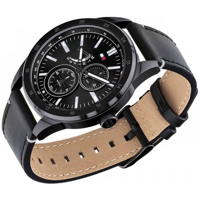  Shop Authentic Tommy Hilfiger Austin Black Dial Black Leather Strap Watch for Men - 1791638 - Luxxuri