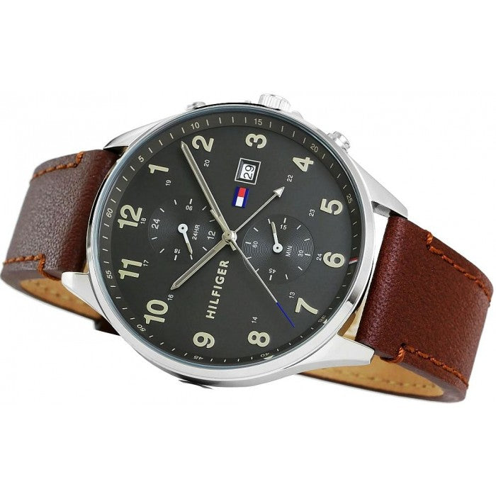  Shop Authentic Tommy Hilfiger West Chronograph Grey Dial Brown Leather Strap Watch For Men - 1791710 - Luxxuri