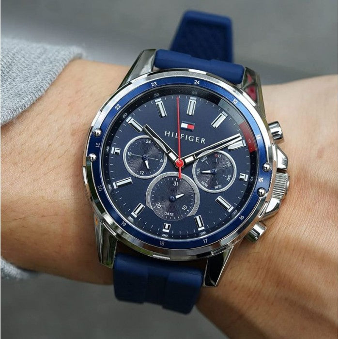  Shop Authentic Tommy Hilfiger Mason Blue Dial Blue Rubber Strap Watch for Men - 1791791 - Luxxuri