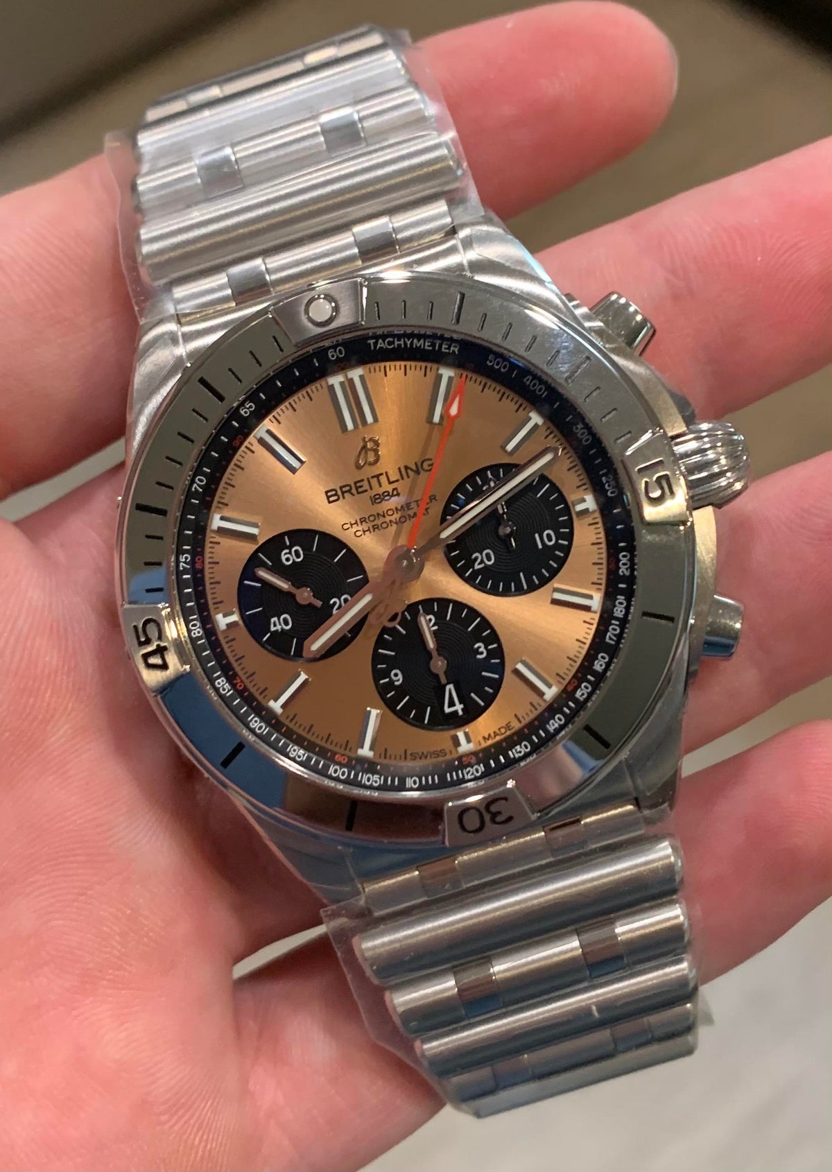  Shop Authentic Breitling Chronomat B01 42 Brown Dial Silver Steel Strap Watch for Men - AB0134101K1A1 - Luxxuri