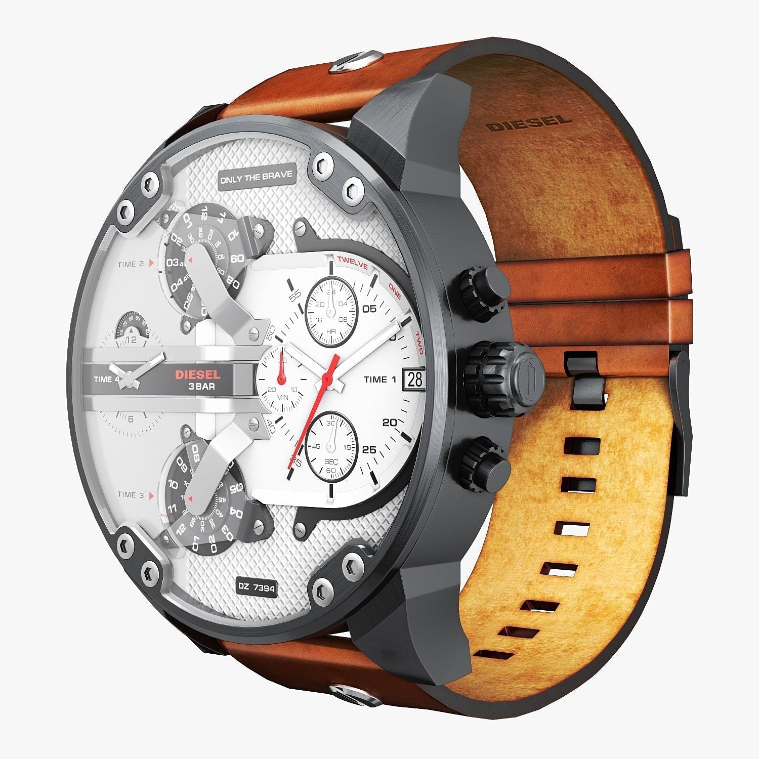  Shop Authentic Diesel Mr. Daddy 2.0 Chronograph Silver Dial Brown Leather Strap Watch For Men - DZ7394 - Luxxuri