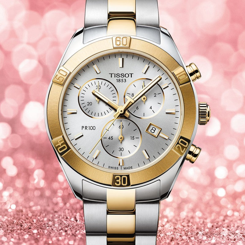  Shop Authentic Tissot PR 100 Sport Chic Chronograph Silver Dial Two Tone Steel Strap Watch For Women - T101.917.22.031.00 - Luxxuri