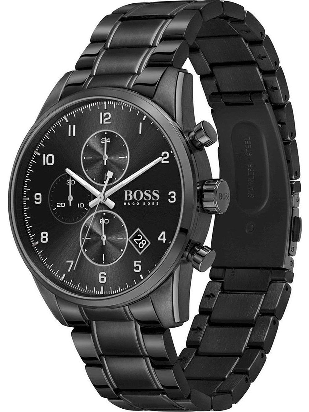  Shop Authentic Hugo Boss Skymaster Chronograph Black Dial Black Steel Strap Watch for Men - 1513785 - Luxxuri