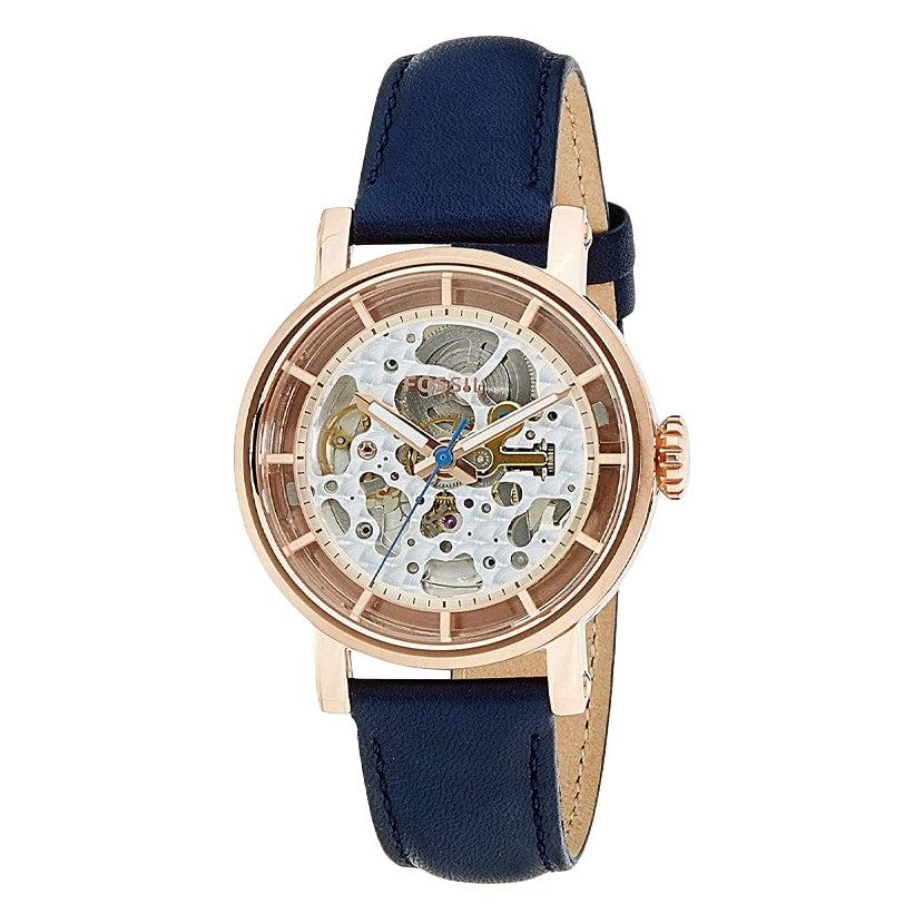  Shop Authentic Fossil Original Boyfriend Skeleton White Dial Blue Leather Strap Watch for Women - ME3086 - Luxxuri