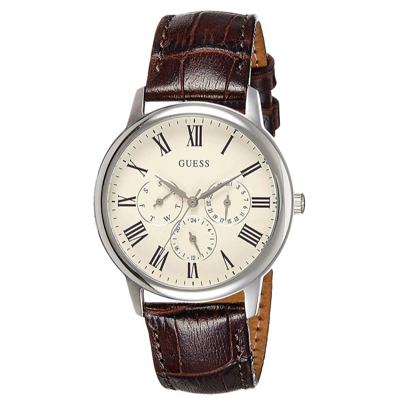  Shop Authentic Guess Wafer Quartz White Dial Brown Leather Strap Watch For Men - W70016G2 - Luxxuri