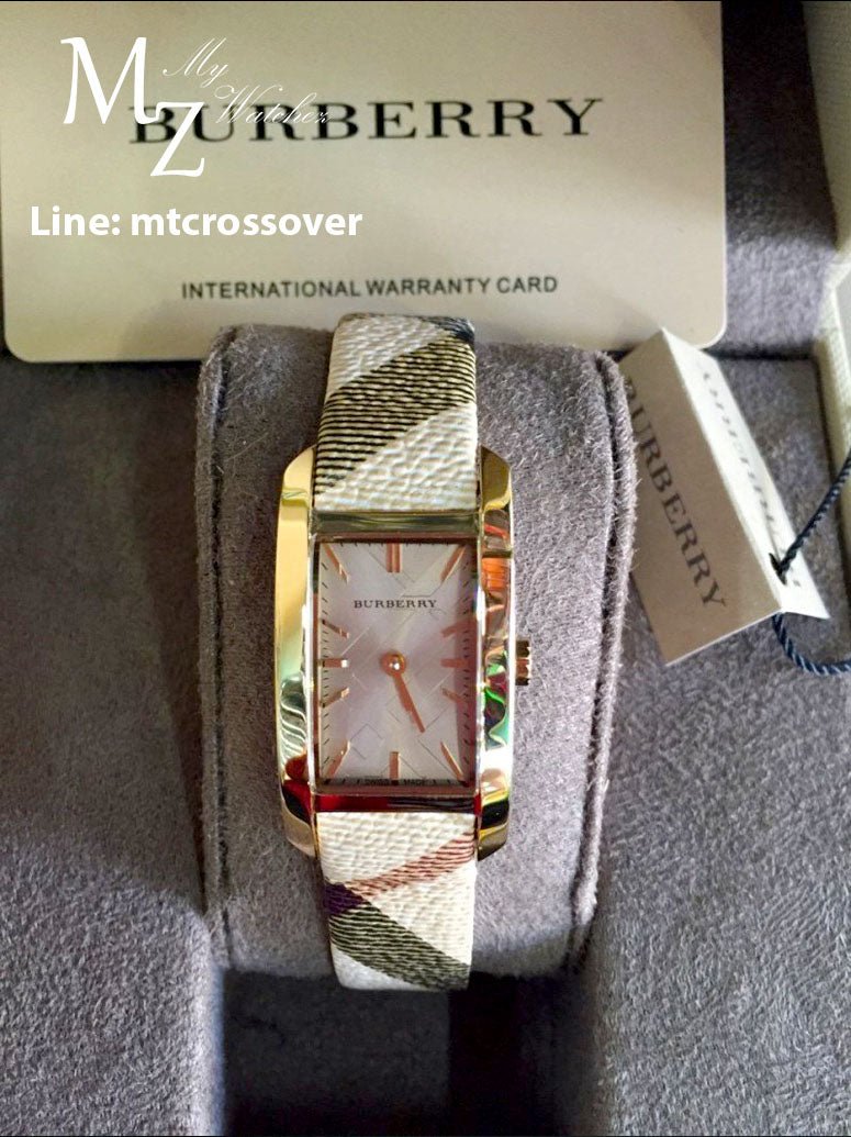  Shop Authentic Burberry Pioneer Gold Dial Haymarket Beige Leather Strap Watch for Women - BU9509 - Luxxuri