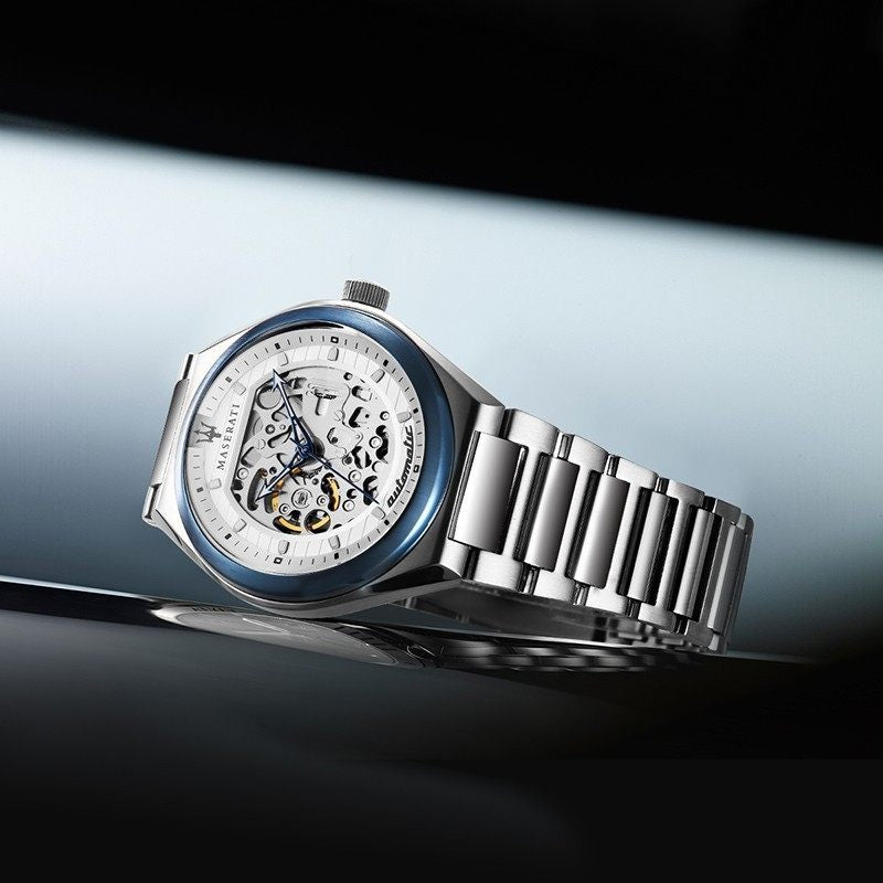  Shop Authentic Maserati Triconic Automatic Skeleton Grey Dial Silver Steel Strap Watch For Men - R8823139002 - Luxxuri