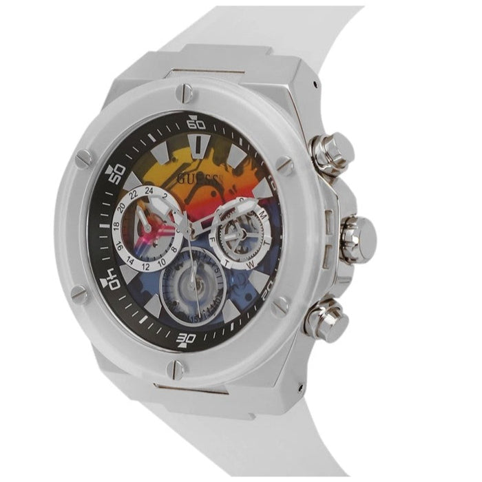  Shop Authentic Guess Poseidon Chronograph Rainbow Dial White Silicone Strap Watch For Men - GW0425G4 - Luxxuri