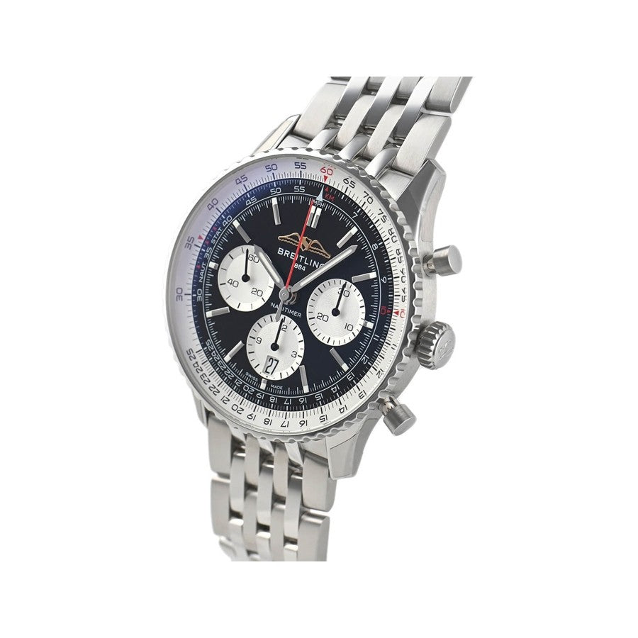  Shop Authentic Breitling Navitimer B01 Chronograph 43 Black Dial Silver Steel Strap Watch for Men - AB0138211B1A1 - Luxxuri