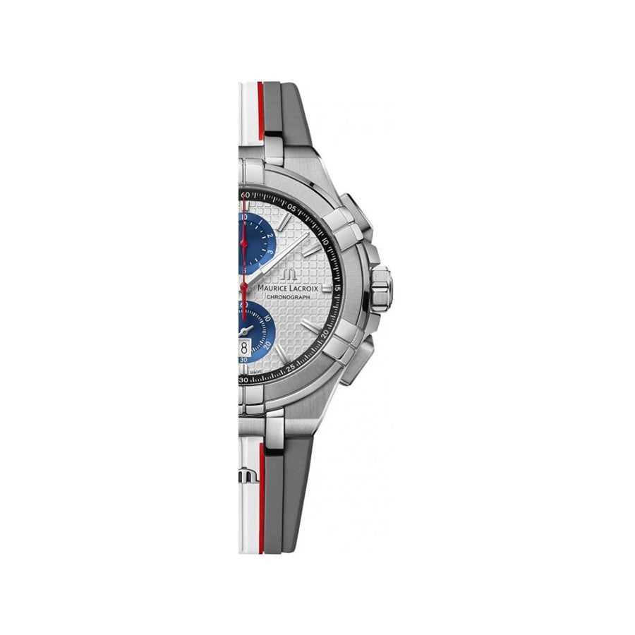  Shop Authentic Maurice Lacroix Aikon Chronograph Special Edition Mahindra Racing Silver Dial Grey Rubber Strap Watch for Men - AI1018-TT031-130-2 - Luxxuri