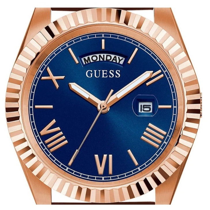  Shop Authentic Guess Connoisseur Blue Dial Brown Leather Strap Watch For Men - GW0353G2 - Luxxuri